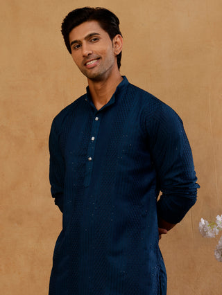 Men's Silk Blend Thread Work Kurta