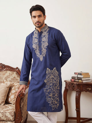 Navy Blue Japanese Embroidered Kurta