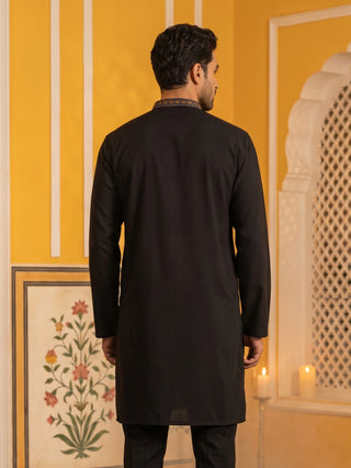 Black Japanese Embroidered Designer Kurta
