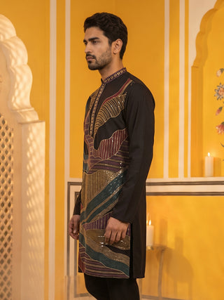 Black Japanese Embroidered Designer Kurta
