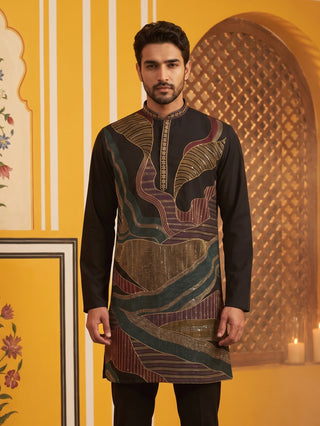 Black Japanese Embroidered Designer Kurta