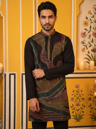 Black Japanese Embroidered Designer Kurta