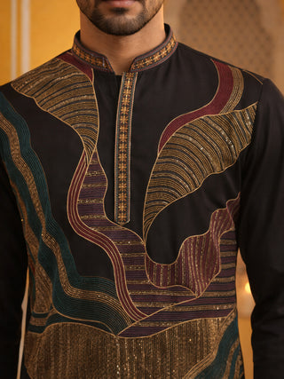 Black Japanese Embroidered Designer Kurta