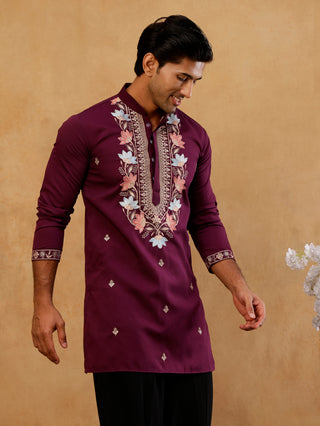 Cotton Blend Floral Embroidered Kurta
