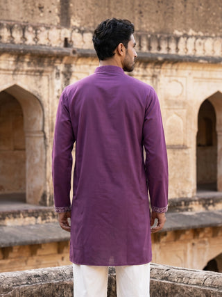 Cotton Blend Floral Embroidered Kurta