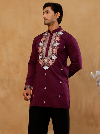 Cotton Blend Floral Embroidered Kurta