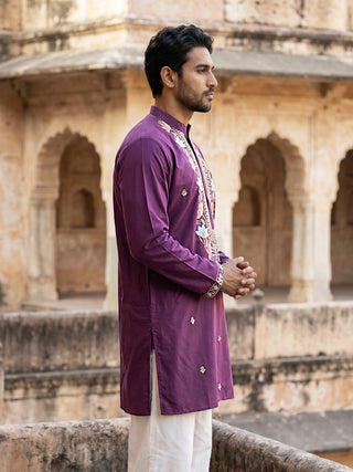 Cotton Blend Floral Embroidered Kurta