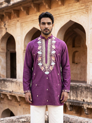 Cotton Blend Floral Embroidered Kurta