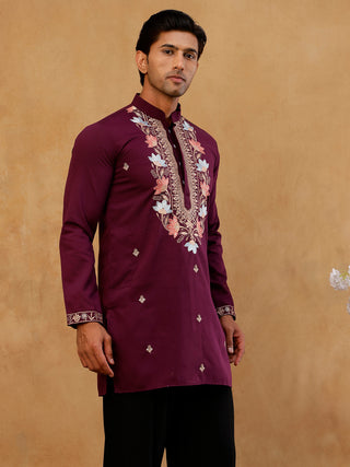 Cotton Blend Floral Embroidered Kurta