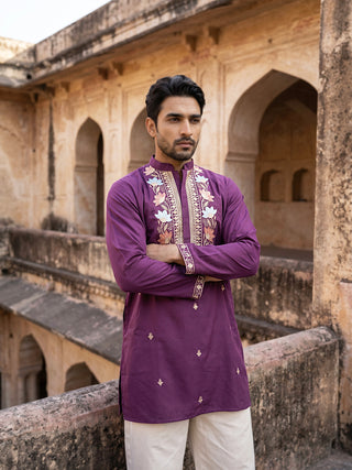 Cotton Blend Floral Embroidered Kurta