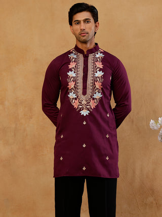 Cotton Blend Floral Embroidered Kurta