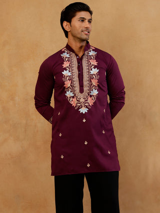 Cotton Blend Floral Embroidered Kurta