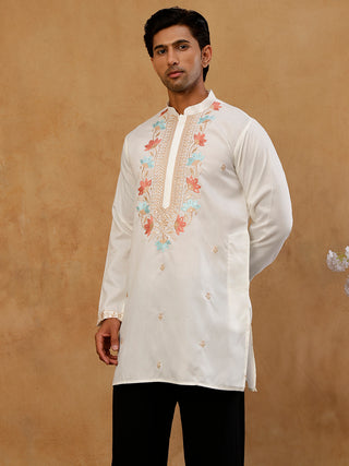 Cotton Blend Floral Embroidered Kurta