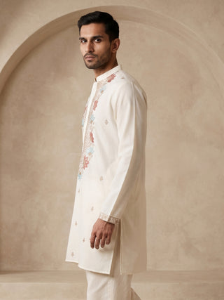 Cotton Blend Floral Embroidered Kurta