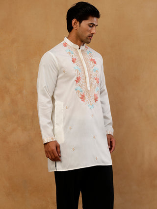 Cotton Blend Floral Embroidered Kurta