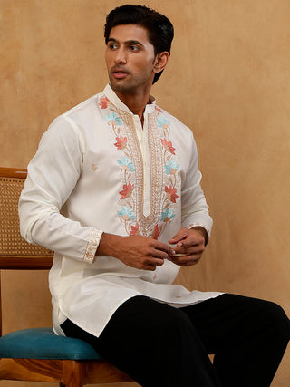 Cotton Blend Floral Embroidered Kurta
