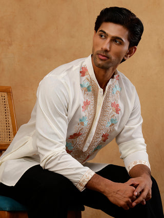 Cotton Blend Floral Embroidered Kurta
