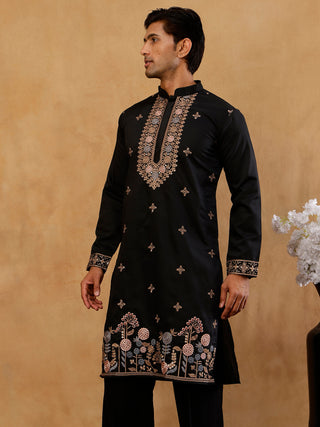 Cotton Blend Floral Embroidered Kurta