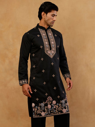 Cotton Blend Floral Embroidered Kurta