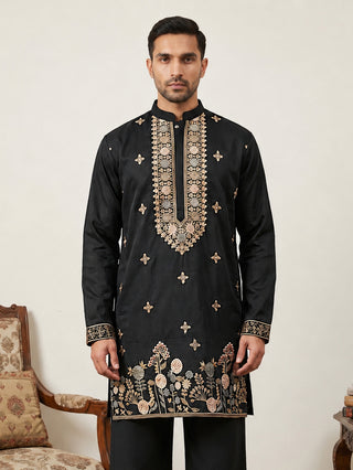 Cotton Blend Floral Embroidered Kurta