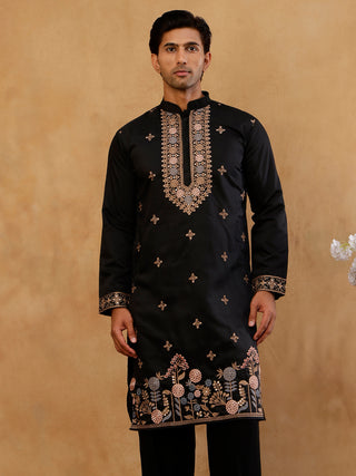 Cotton Blend Floral Embroidered Kurta