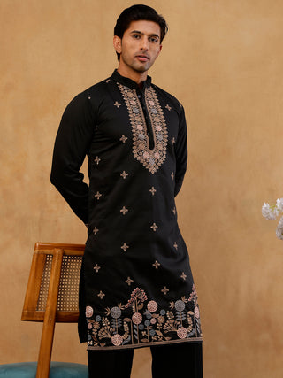 Cotton Blend Floral Embroidered Kurta