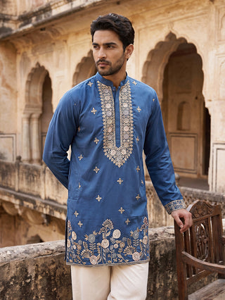 Cotton Blend Floral Embroidered Kurta