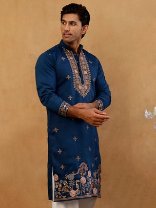 Cotton Blend Floral Embroidered Kurta