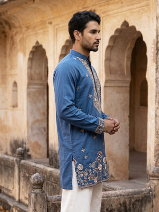 Cotton Blend Floral Embroidered Kurta
