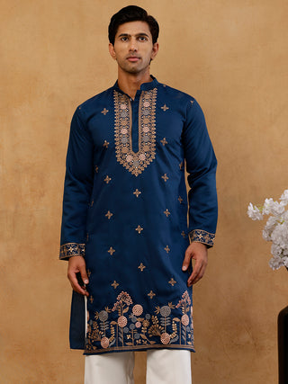Cotton Blend Floral Embroidered Kurta