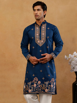 Cotton Blend Floral Embroidered Kurta