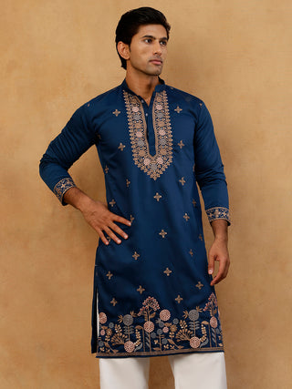 Cotton Blend Floral Embroidered Kurta