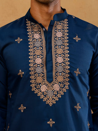 Cotton Blend Floral Embroidered Kurta