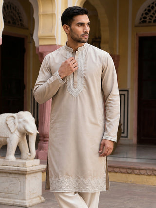Men's Silk Blend Embroidered Kurta
