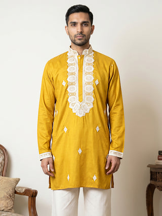 Men's Embroidered Silk Blend Kurtas
