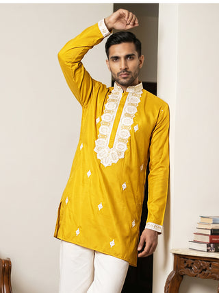 Men's Embroidered Silk Blend Kurtas