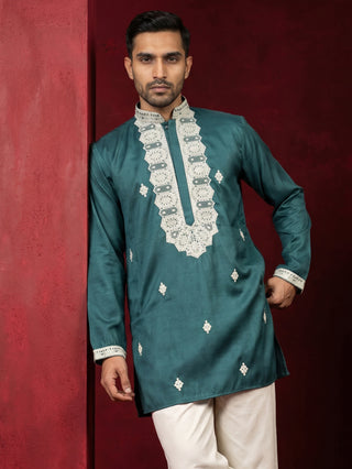 Men's Embroidered Silk Blend Kurtas