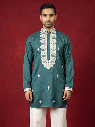 Men's Embroidered Silk Blend Kurtas
