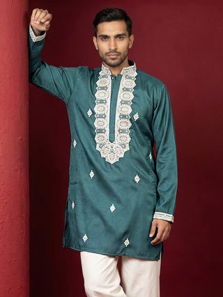 Men's Embroidered Silk Blend Kurtas