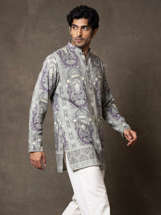 Cotton Blend Ethnic Printed Short Kurta