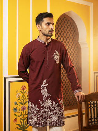 Men's Japanese Fabric Botanical Embroidered Kurta