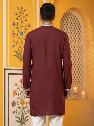 Men's Japanese Fabric Botanical Embroidered Kurta