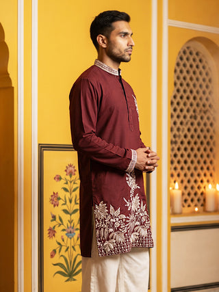 Men's Japanese Fabric Botanical Embroidered Kurta