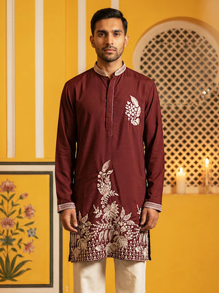 Men's Japanese Fabric Botanical Embroidered Kurta