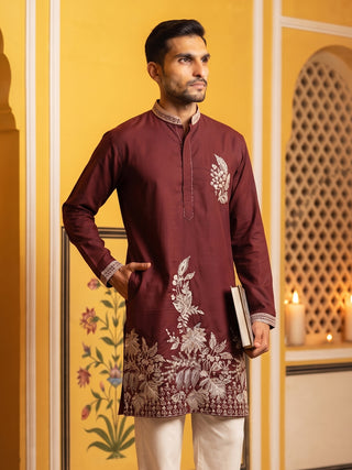 Men's Japanese Fabric Botanical Embroidered Kurta