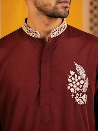 Men's Japanese Fabric Botanical Embroidered Kurta