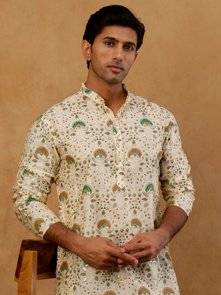 Silk Blend Foil Print Kurta for Men
