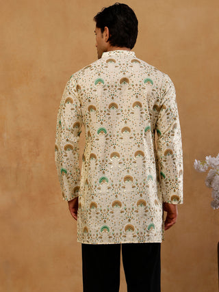 Silk Blend Foil Print Kurta for Men