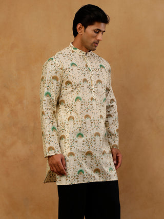 Silk Blend Foil Print Kurta for Men