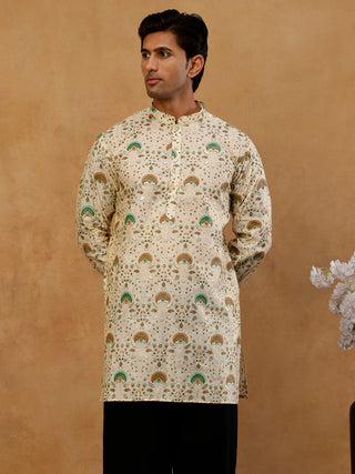Silk Blend Foil Print Kurta for Men
